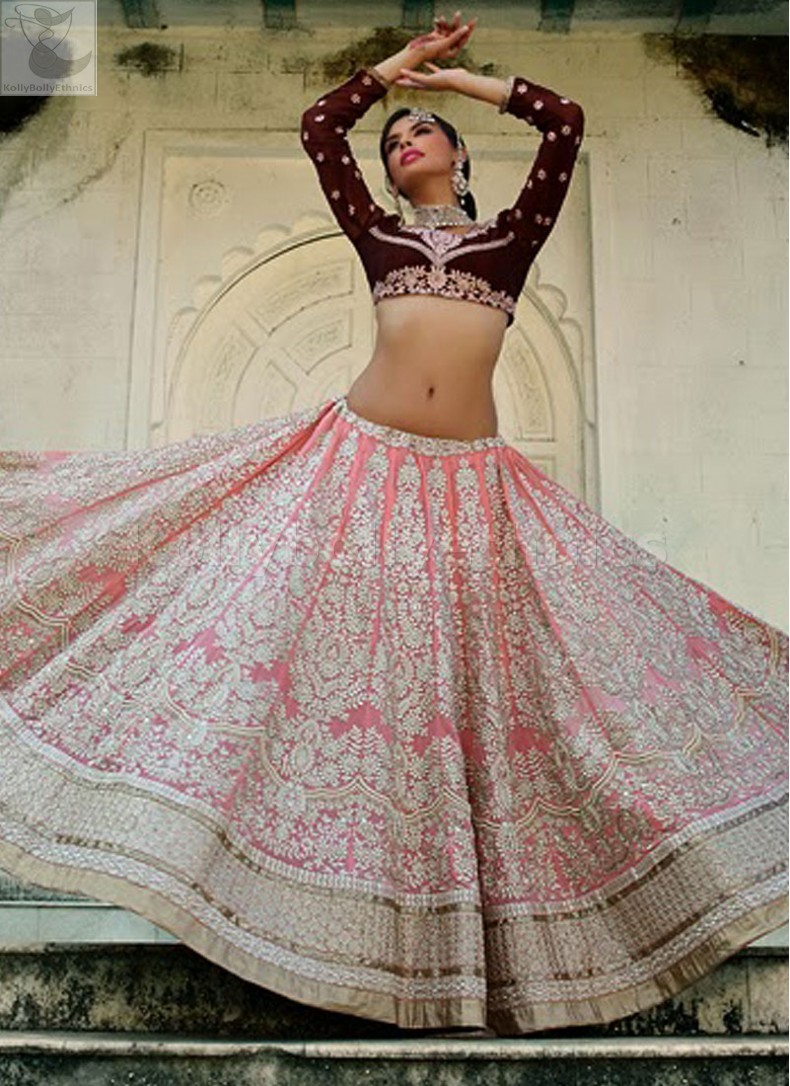 maroon and pink lehenga
